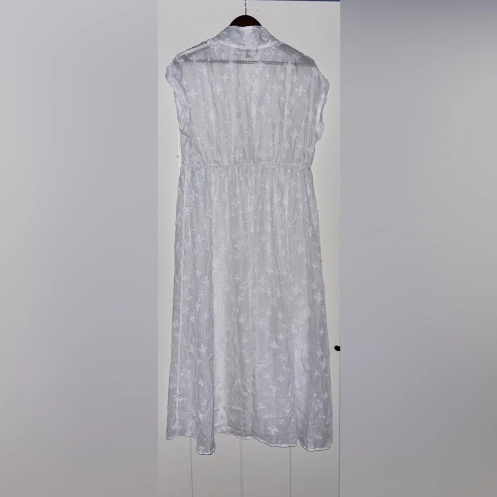 Kate & Mallory Embroided Floral White Cover Up Swim Midi Dress Women L/XL Resort